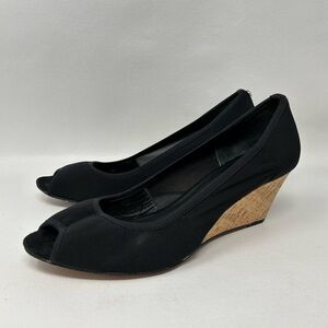 DONALD J PLINER Molly Women’s 7 M Black Fabric Peep Toe Cork Wedge Pumps